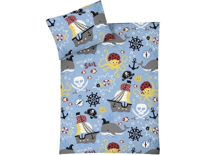 Kinderbettwäsche ADAM Pirates , blau, B/L: 100cm x 135cm, 1 Stk., 1 Stk., Renforcé, B/L: 40cm x 60cm, 2 Stk., Renforcé, Obermaterial: 100% Baumwolle, Bettwäsche