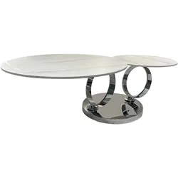 riess-ambiente Design Couchtisch DANCING RINGS weiß rund drehbar Marmor Keramik Chrome Gestell