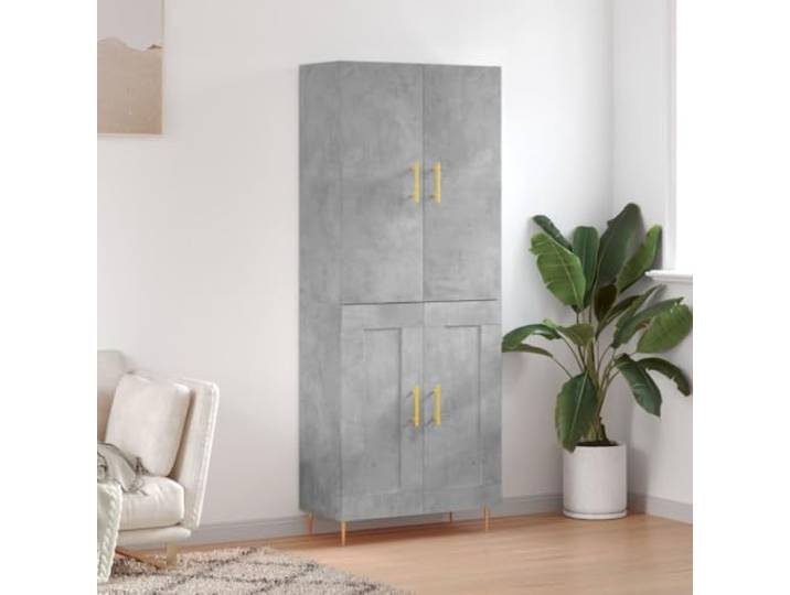 RJPLMFV Anrichte, hoch, betongrau, 69,5 x 34 x 180 cm, aus technischem Holz Füße aus Metall, langlebig, feuchtigkeitsbeständig, Wandbefestigung im Lieferumfang enthalten