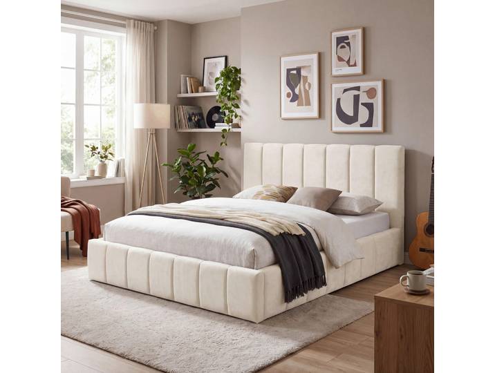 Carryhome Polsterbett, Beige, Kunststoff, Pappel, Sperrholz, 180x200 cm, Bettkasten, Lattenrost, gepolstertes Kopfteil, Stoffauswahl, Schlafzimmer, Betten, Polsterbetten