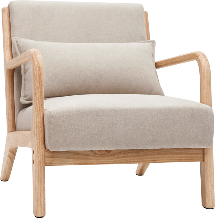 Miliboo Sessel aus hellem Holz und beigem Stoff mit Samteffekt DERRY