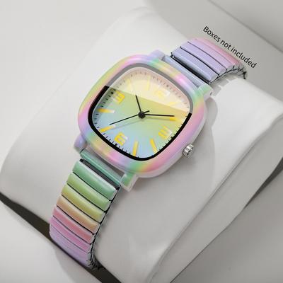 Fusion Finds Rainbow Gradient Women's Quartz Watch With Elastic Strap Colorful Square Fashion Wrist Watch Rainbow Gradient Women's Quartz Watch With Elastic Strap Colorful Square Fashion Wrist Watch