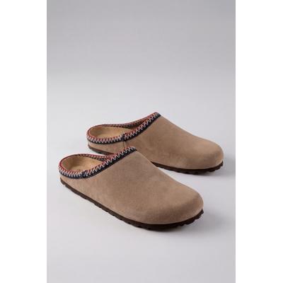 Clog ANISTON SHOES, Damen, Gr. 42, ungefüttert, beige (hellbraun), Veloursleder, Schuhe Clog, Schlupfschuh, Hausschuh mit farbenfroher Ziernaht - NEUE KOLLEKTION
