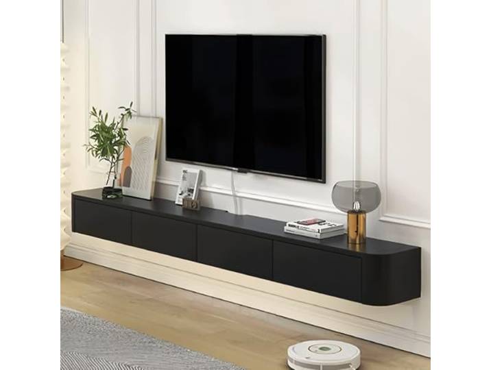 BIGYOUZI Schwebender TV-Schrank aus massivem Holz,Wand TV Schranks mit lockers Schwarz 240 * 30 * 20CM