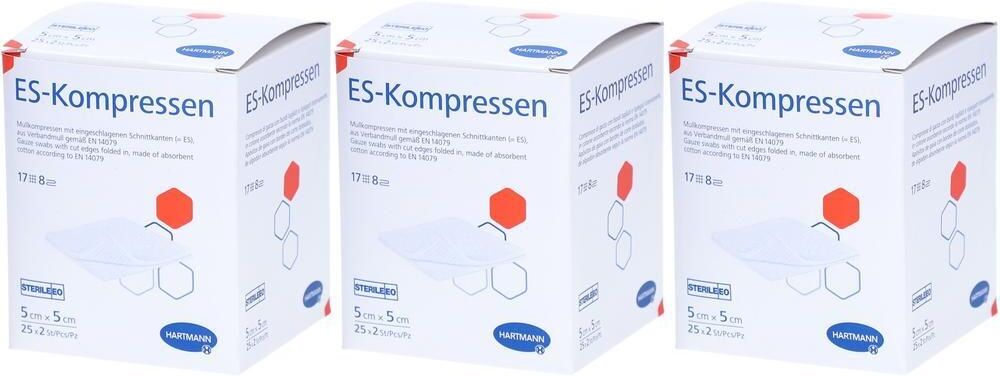 ES Kompressen Es-Kompressen steril 5x5 cm 8fach x3 3x25x2 St Kompressen