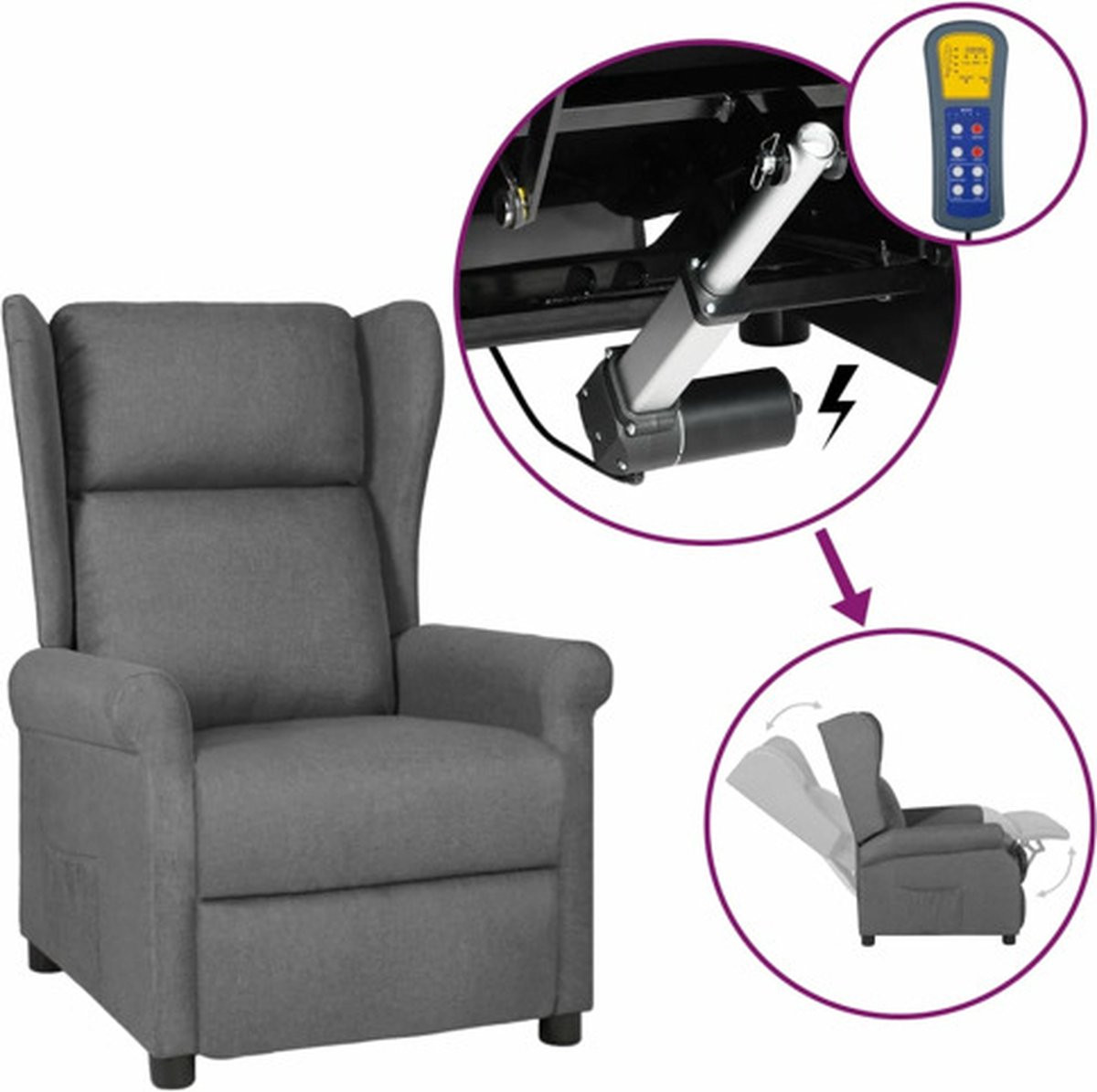 vidaXL Elektrische Relaxfauteuil in Lichtgrijs Stof