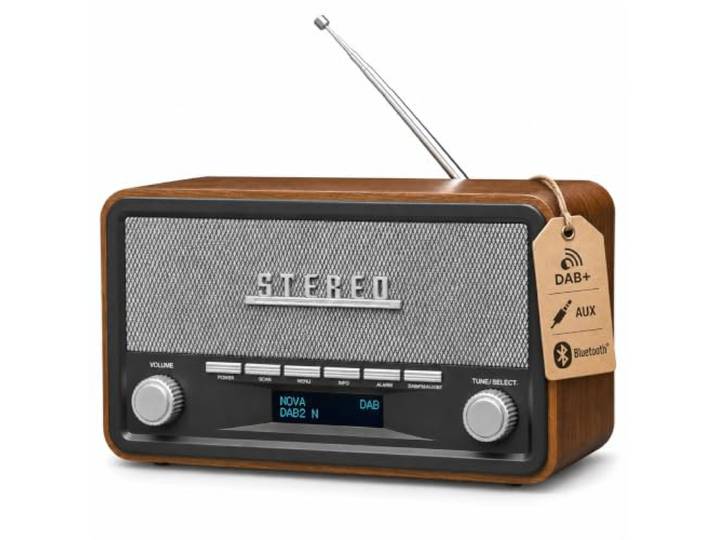 Denver DAB+ Radio met Bluetooth, FM, AUX en Wekker, Hout