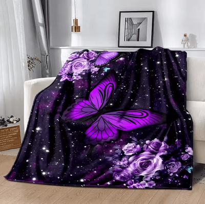 Inspire Curations Purple Starry Butterfly Flannel Throw Blanket 7 70x100cm