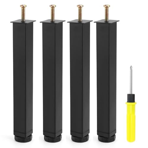 QWORK Verstelbare Vierkante Meubelpoten van Staal, 4 Stuks, Zwart, 25 cm