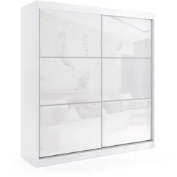 KLEIDERSCHRANK mit Lacobel-Schiebetüren und Aluminium- Leisten, LED-Beleuchtung - VIVONA - 200 cm Weiß