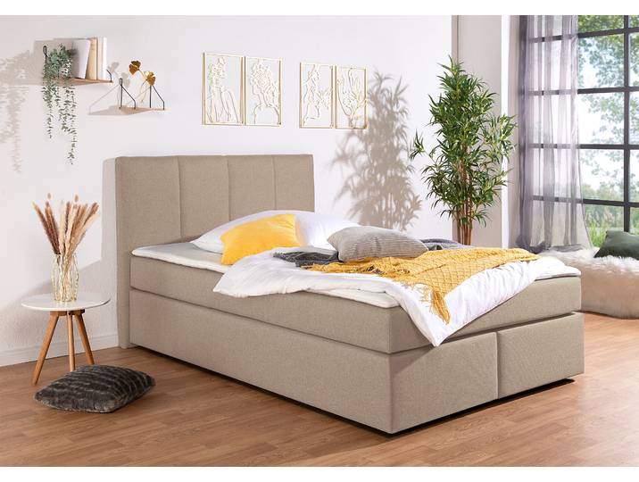 Boxbett, Beige, 154×210 cm, Mit Bettkasten, H2 & H3, Modern, Inosign