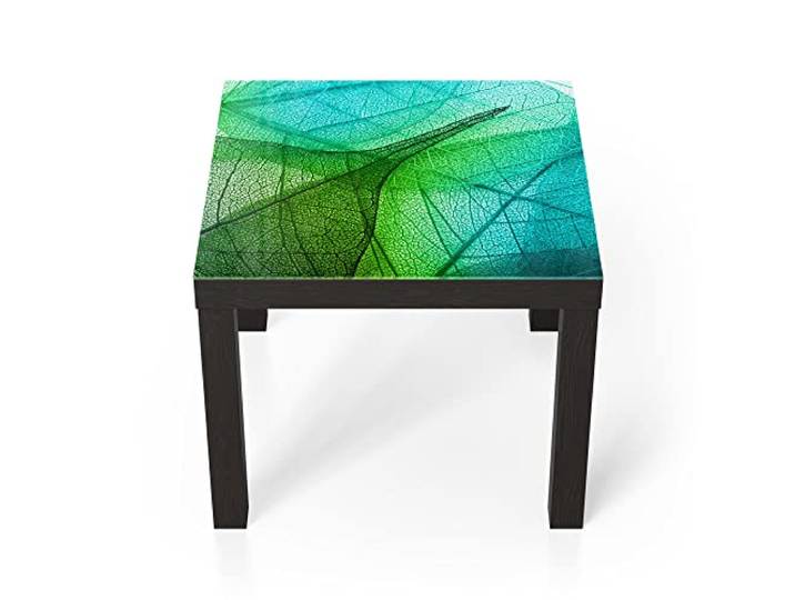 DEQORI Glastisch schwarz klein 55x55 cm Motiv Durchleuchtete Blätter ausgefallener Beistelltisch aus Glas Hochglanz Couchtisch fürs Wohnzimmer moderner Couch Tisch mit Design