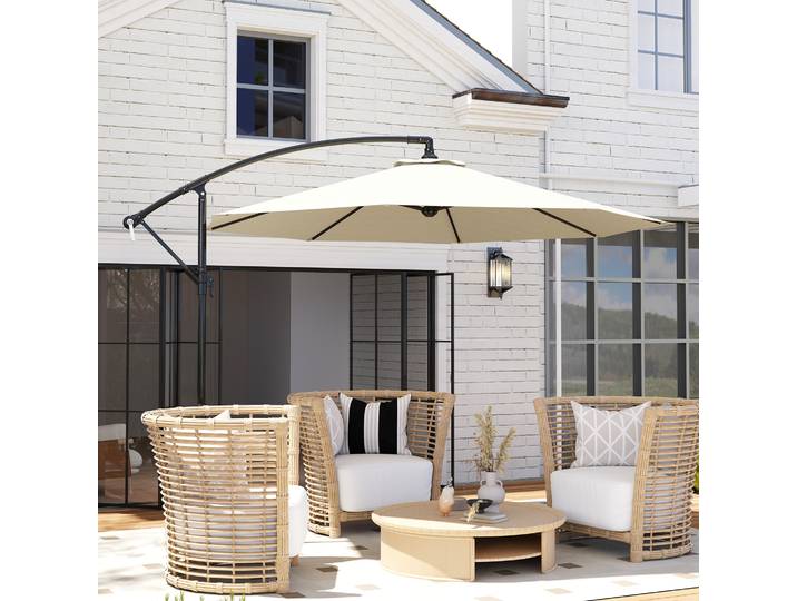 Outsunny Parasol Déporté 3m Inclinable Crème