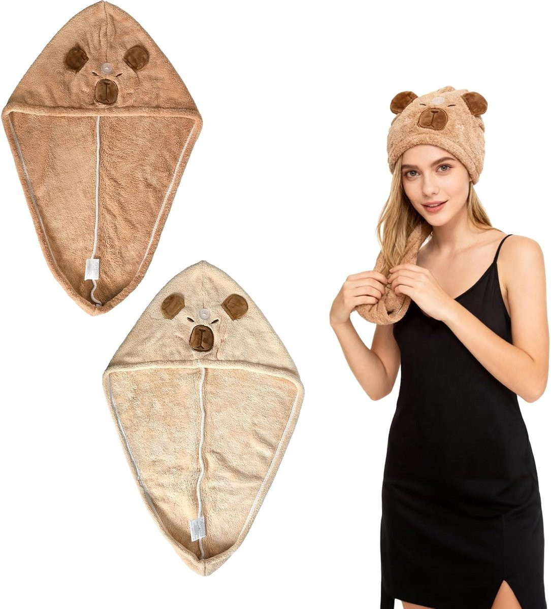Set van 2 sneldrogende microvezel haarhanddoek turbans voor volwassenen