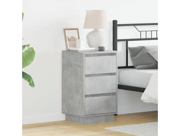 HEFZGDB Nachttisch mit LED Beton Grau 39x34,5x65 cm Werkstoffholz 3 Schubladen Stauraum Beleuchtung moderner Nachttisch