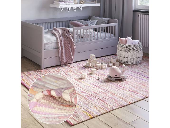 Teppich Ameer , pink, B:140cm H:10mm L:200cm, Baumwolle, Polyester, MYFLAIR MÖBEL & ACCESSOIRES, Teppiche, Teppich, Handweb Teppich, 90% Baumwolle, handgewebt, Scandi