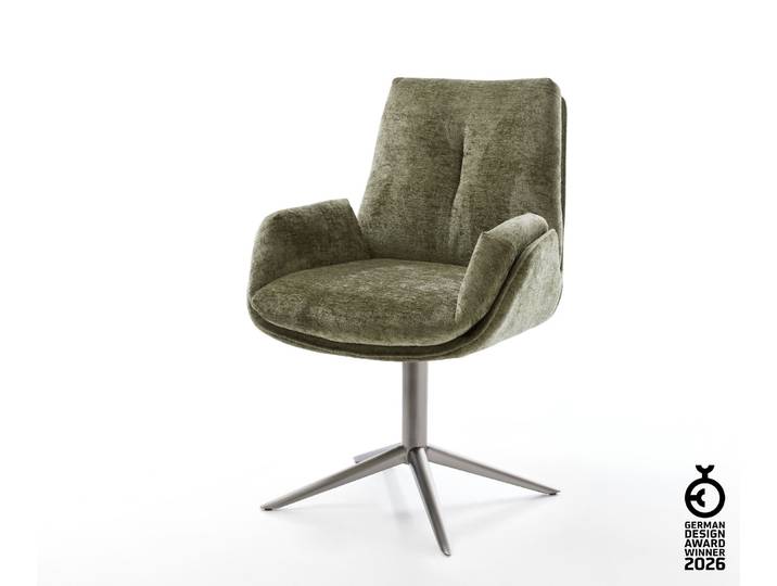 DELIFE Drehstuhl Clea-Flex Chenille Olive Fußkreuz Graphit 360° drehbar Wippfunktion, Esszimmerstühle