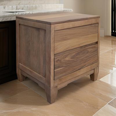 Benjara Hyn Industrial Nightstand, 2 Drawers, Tapered Legs, Brown Solid Wood