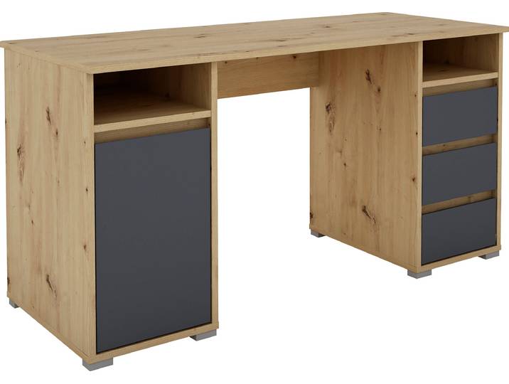 Schreibtisch GOODPRODUCT Leeds , braun (artisan eiche, anthrazit, artisan eiche, artisan eiche), B:138cm H:75cm T:55cm, Tische, Schreibtisch, Breite 138 cm, Computertisch mit Schubladen, im modernen Design
