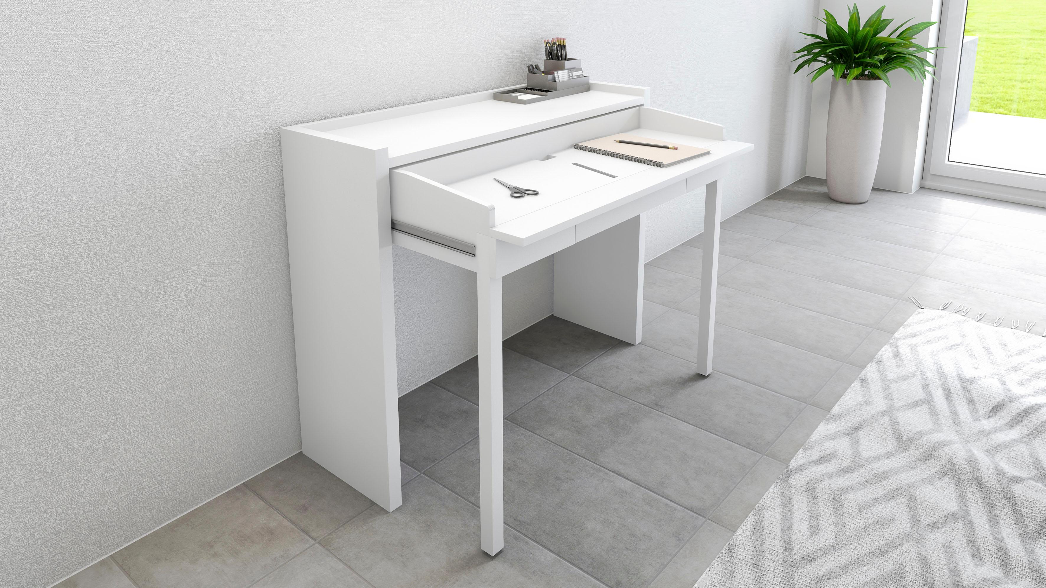 Konsolentisch WOODMAN "Jens, Tisch, Konsole", weiss (weiß), B:110cm H:87cm T:36cm, Tische, Konsolentisch, mit Schreibtisch Funktion, im extravaganten Design, FSC-zertifiziert weiß B/H/T: 110cm x 87cm x 36cm