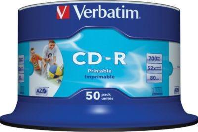Verbatim CD-R printable (Tinte), bis 52fach, 700 MB/80 min, 50er-Spindel