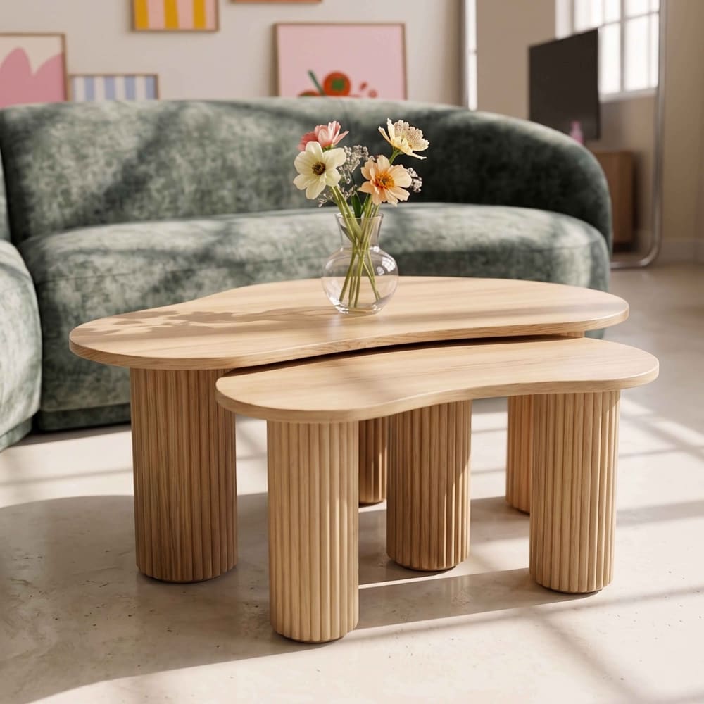 Oviala Tables basses gigognes en mélaminé beige Beige 100x38x60cm