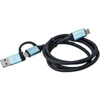 USB-C > USB-C Kabel, integrierter USB 3.0 Adapter, PD schwarz/hellblau, 1 Meter