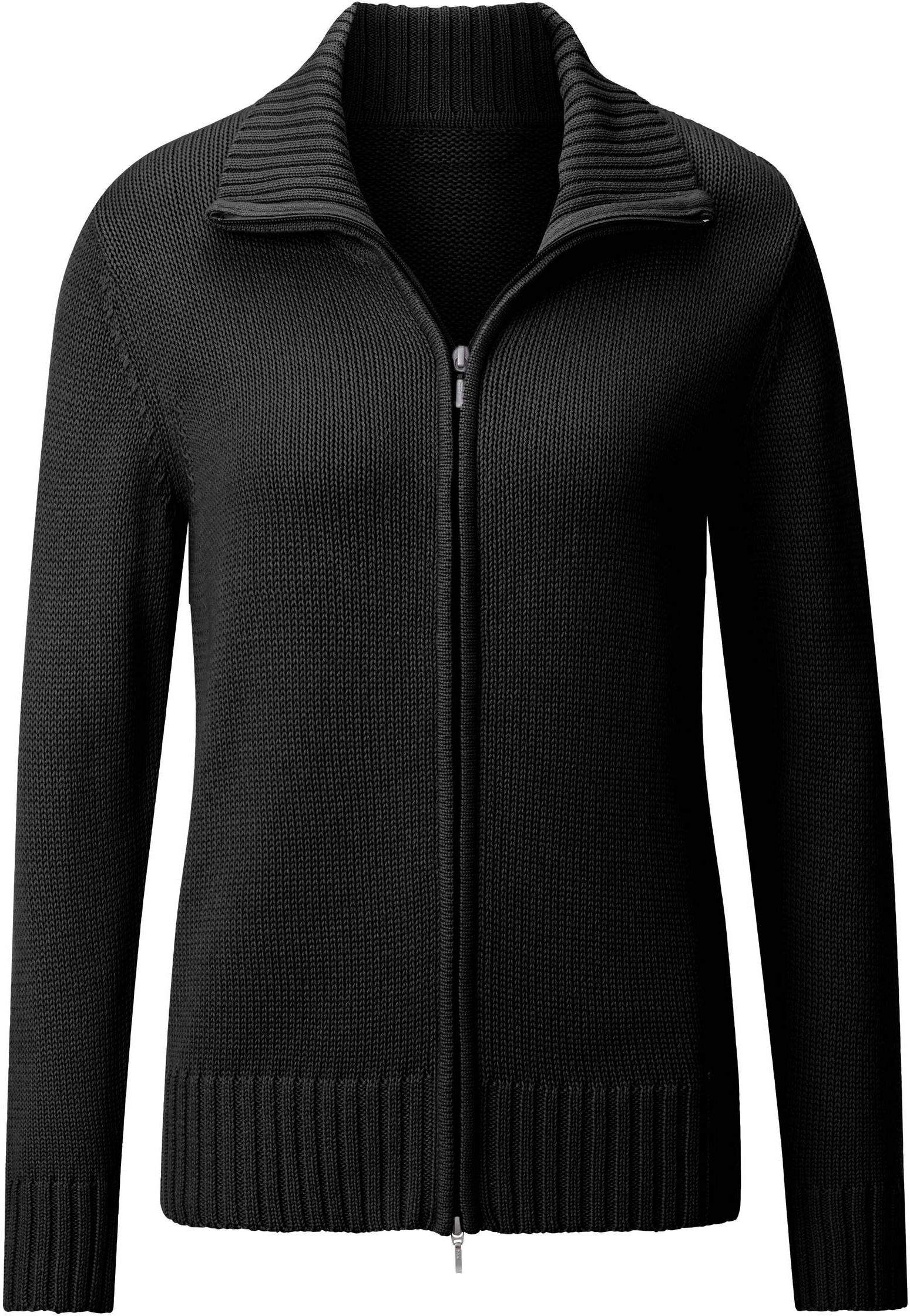 Strickjacke WITT "Strickjacke Strickjacke mit 2-Wege-Reißverschluss", Damen, Gr. 42, schwarz, Sportlich, gerade, Strickjacken Strickjacke