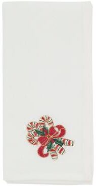 Saro Embroidered Candy Cane Napkins (Set of 4) - Holiday Dinner Napkins for Christmas Entertaining & Table Décor