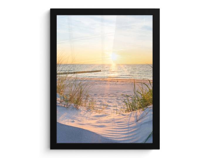 MuchoWow Poster MIT Rahmengerahmtes Bild - Strand - Sonne - Düne - Gras - Sand - Horizont - 30x40 cm, Hellblau, Papier, Rechteckig, 30x40 cm, gerahmt, Bilder & Rahmen, Bilder