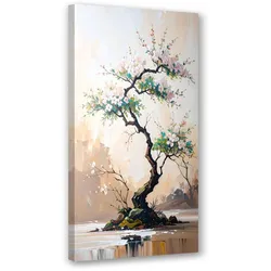 LEINWANDBILD Bonsai-Baum Weiße Blumen Zweige 60x120cm