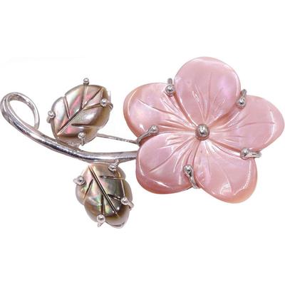 Brosche FIRETTI "Schmuck Geschenk Silber 925 Ansteckschmuck Blume", rosa (silberfarben, rosa, silbergrau), Broschen, Damen, Silber 925 (Sterlingsilber), Brosche, mit Perlmutt