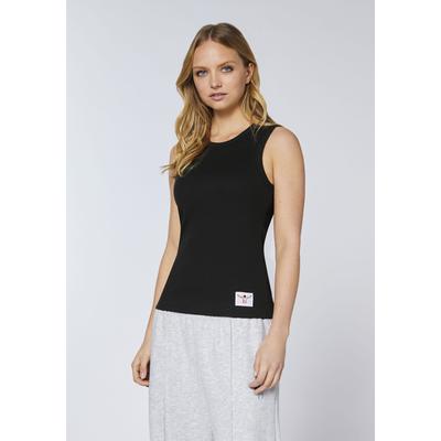 Tanktop CHIEMSEE, Damen, Gr. XS (32), schwarz, 95% Baumwolle, 5% Elasthan, slim fit, tiefer Rundhals, Tops Tanktop, - mit kleiner Logostickerei im Nacken