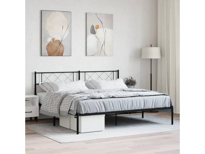 RJPLMFV Bettgestell, Metall, Schwarz, 180 x 200 cm Pulverbeschichteter Stahl, inklusive Lattenrosten, Stauraum unter dem Bett, Kopfteil inklusive