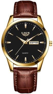 Youfap Market Leather Men's Quartz Wristwatch, Business Man Watch Waterproof Luminous, Auto Date Week Men Watches For Fashion black Gold