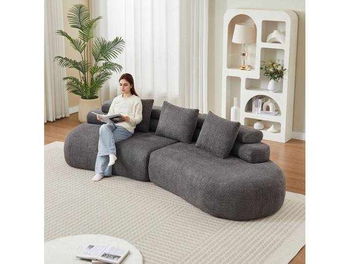 Canapé modulable courbé demi-lune en chenille grise anthracite 3 éléments sans accoudoirs