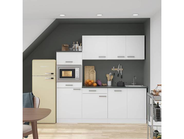 Küchenzeile Kombi C 210 x 207 x 60cm Weiß/Weiß ohne Elektrogeräte