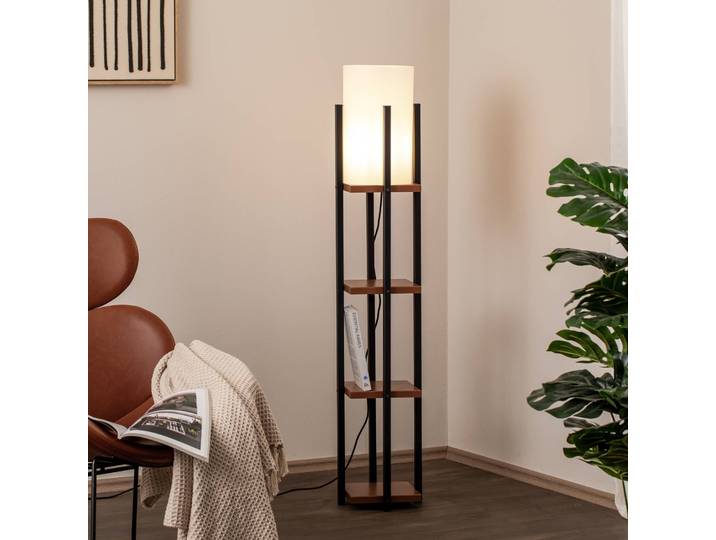 Stehlampe Shelf Opviq, schwarz, für Wohn- / Esszimmer, Metall, Modern, Stehlampe