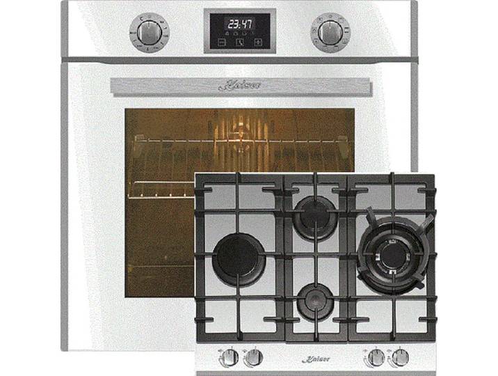 Kaiser Küchengeräte Backofen-Set Herd set Autark Elektro Backofen, Autark, 79L mit 3,8 KW WOK, 60 cm, 4 flammig, Erdgas Propangas, Gasherd Autark EH 6326 W+KCG 6394 w.., mit 1-fach-Teleskopauszug