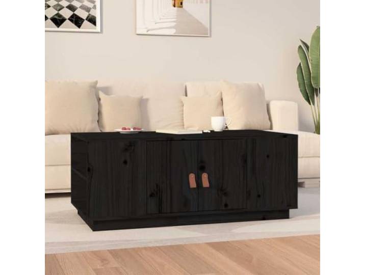 HEFZGDB Massivholz Couchtisch Schwarz 100x50x41 cm Kiefer mit Stauraum Fächern Ablagen als Beistelltisch Wohnzimmertisch Sofatisch Moderner Tisch aus Holz
