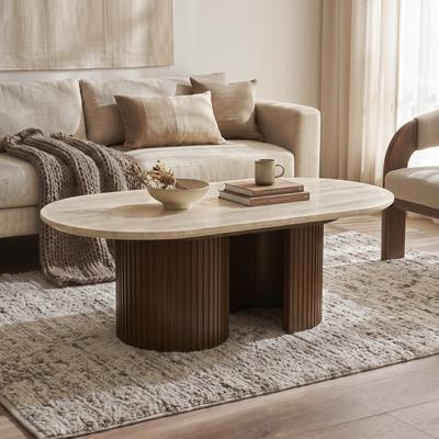 Furniture of America Arkis Modern Oval Genuine Stone Top Fluted Multi-Configuration Base Coffee Table