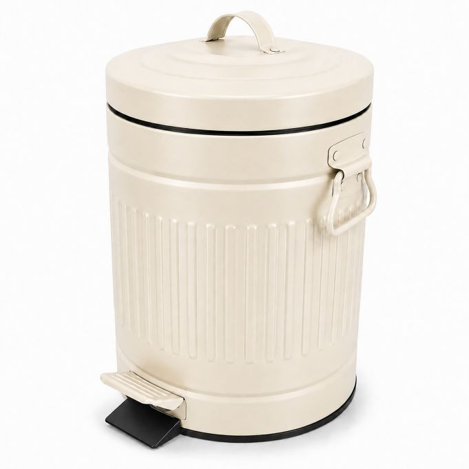Relaxdays Retro badkamer prullenbak met pedaal, 5 liter, beige, softclose en afneembare binnenemmer