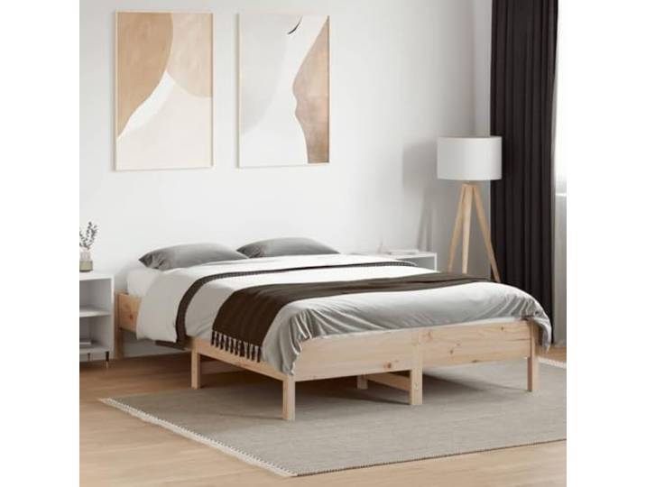 KTHLBRH Bett aus massivem Kiefernholz, 135 x 190 cm Lattenrost aus Sperrholz, stabile Beine, stabile Struktur, Matratze nicht im Lieferumfang enthalten