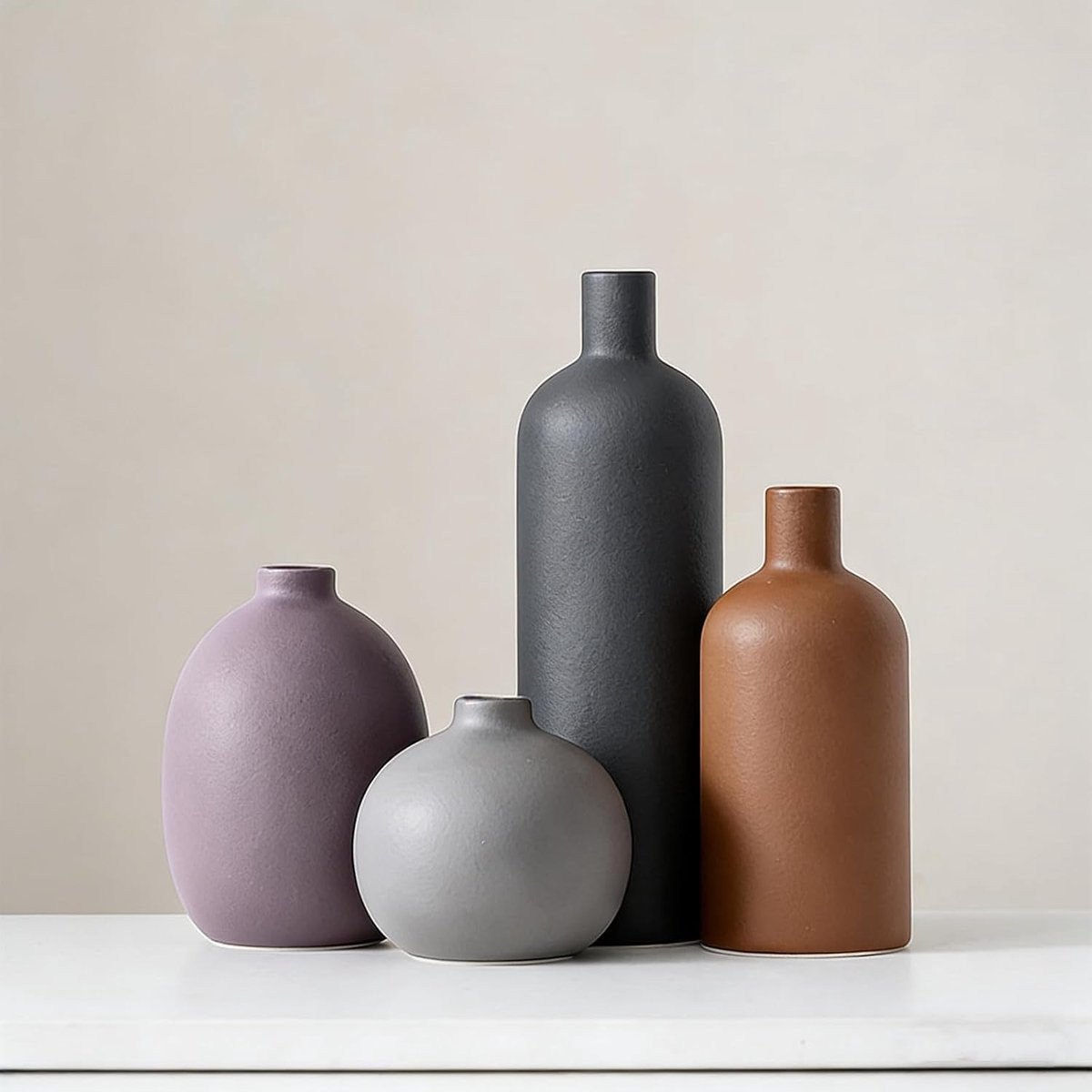 Set van 4 Keramische Vazen - Boho Decoratieve Vazen voor Bloemen en Pampasgras