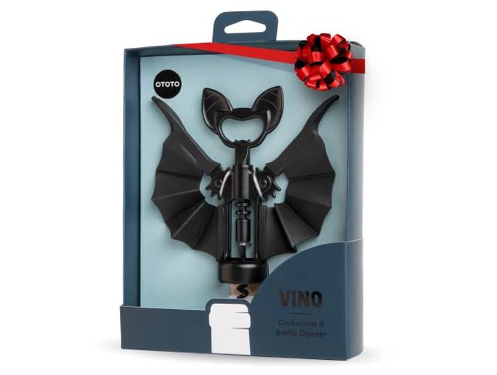 OTOTO Vino Spooky Bat Wine Opener - 2-in-1 wijn- en bieropener, kurkentrekker en flesopener - Gothic-accessoires en keukengeschenken - perfecte keukenaccessoires en coole gadgets