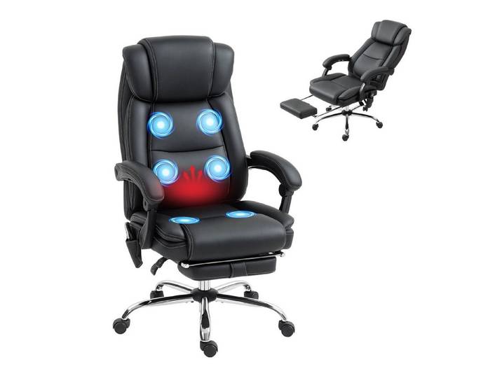 FELIXLEO Bürostuhl Bürostuhl ergonomisch Massagefunktion Fußstütze Kunstleder Schwarz (1 St)