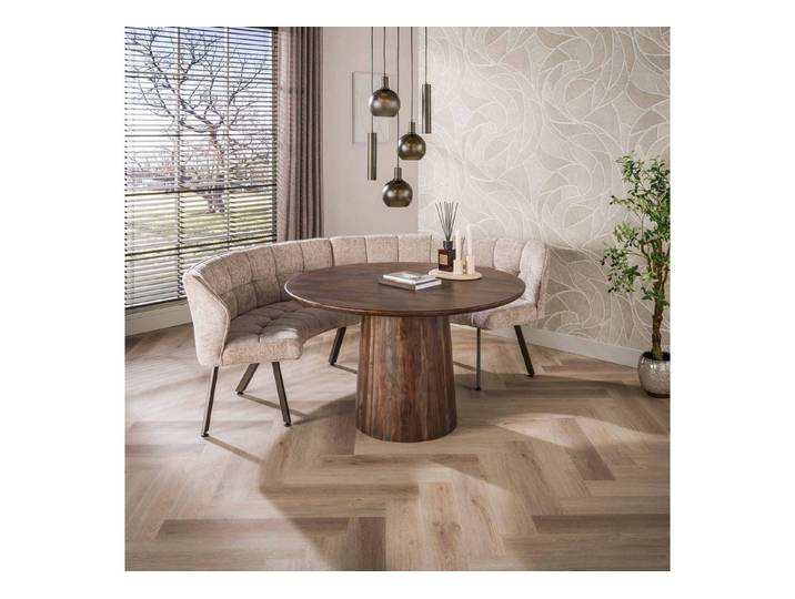 Vintagehaus Sitzbank Esstischbank Polsterbank Raster Rund Strukturstoff Sand braune Beine