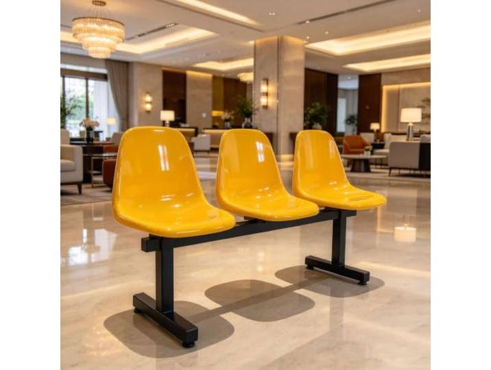 Wartezimmer Sitzbank mit Kunststoffsitzen und Metallgestell, Mehrsitzbank Verbundene Kunststoffsitze mit Metallgestell für Empfangsbereiche, Büros und Wartezonen(Giallo,150cm/59.1inch)