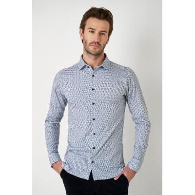 Langarmhemd DESOTO "Jerseyhemd Casual Kent langarm", Herren, Gr. M, N-Gr, beige (stone blau skyscrapers), Jersey, Obermaterial: 100% Baumwolle, gemustert, mehrfarbig, slim fit normal, Rundhals, Raglanärmel,Ärmel mit Ärmelschlitz 1-Knopf-Manschette...