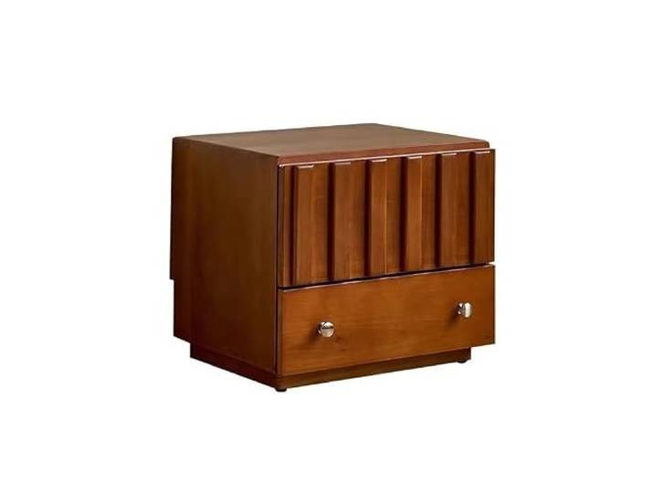 Moderner Nachttisch Modularer Vintage-Nachttisch aus Holz Vertikal geriffelte Platte, Design mit zwei Schubladen for vielseitige Aufbewahrung zu Hause